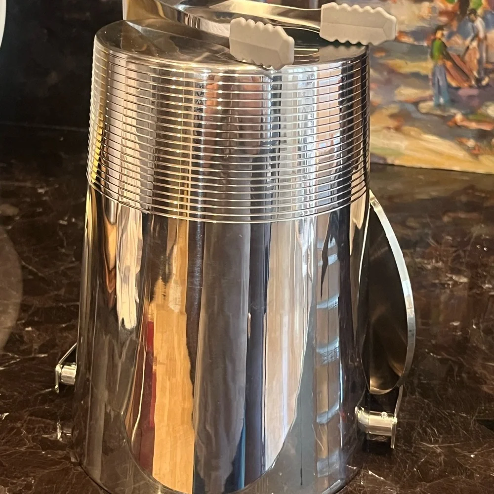 Crate&Barrel Silver Ice Bucket with Tongs